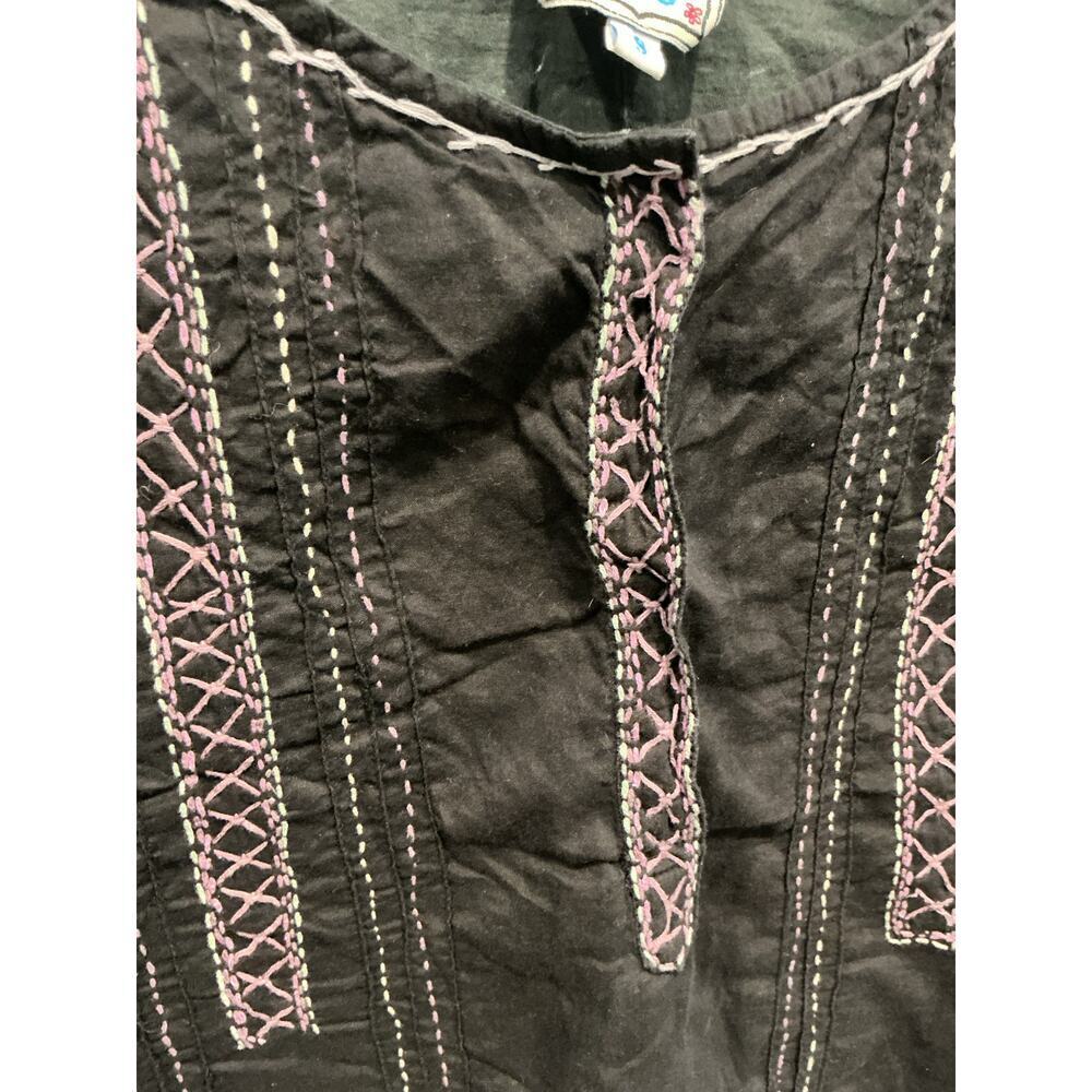 Vintage Blue Sky Womens Y2K Fairy Top Size Small Black Purple Embroidered Hippie - Picture 2 of 11